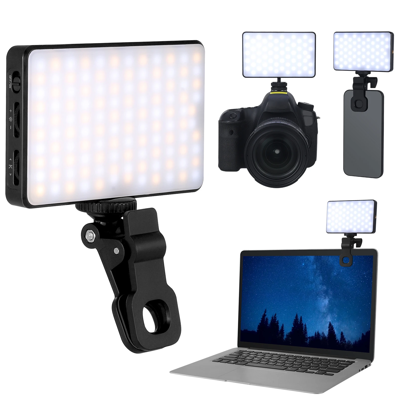 120 LED Phone Light, Selfie Light, Rechargeable Clip Video Light, Adjusted 3 Light Modes, suitable for Phone, Camera, Laptop