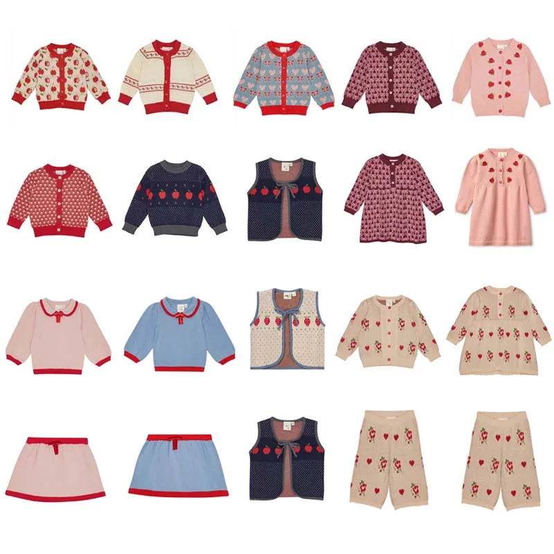 

PER-SALE 2025 Autumn FL Baby Girls Sweaters Kids Strawberry Knitted Cardigan Children Rose Cardigan Baby Girls Bow Knit Sweater