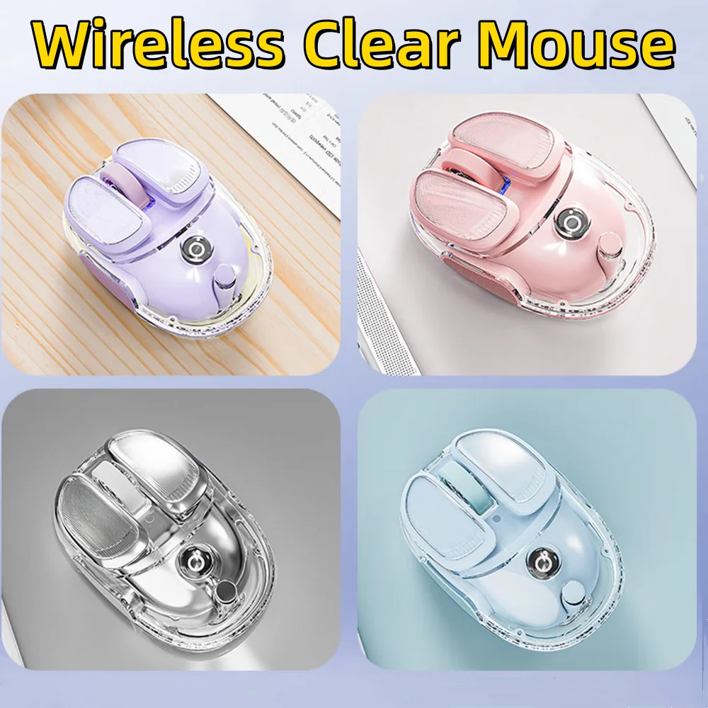 EWEADN Q9 Wireless Clear Mouse Dual Mode Bluetooth & 2.4G USB Computer Mouse with RGB Lighting, Silent Clicks for Laptop, PC
