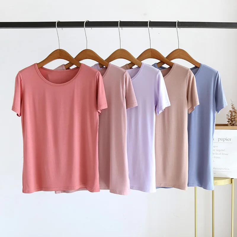 New Summer Women's Pajamas Modal Short-Sleeved T-Shirt Single-Piece Short-Sleeved Plus Size Multi-Color Casual Homewear Tops