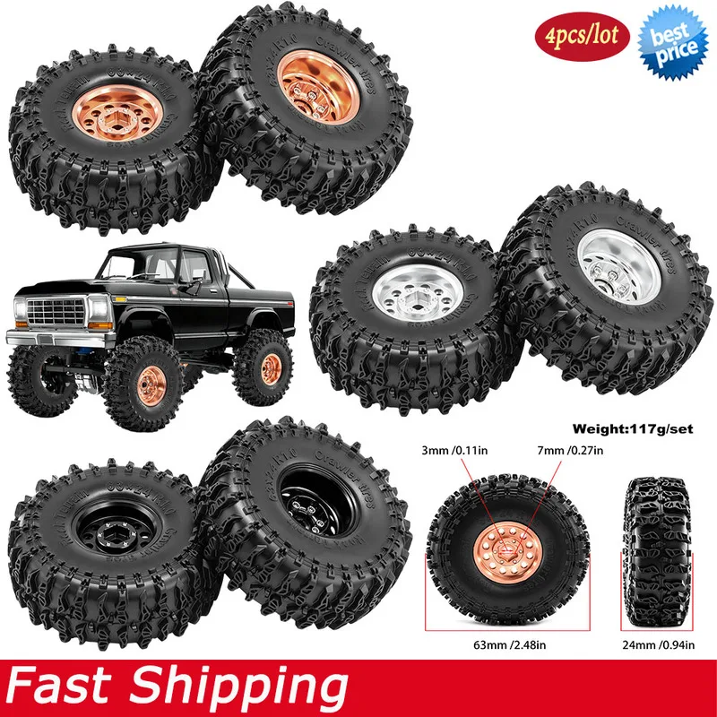 1.0 inch Aluminium Alloy Beadlock Wheel and Rubber Tires for 1/18 Traxxas TRX4M 1/24 Axial SCX24 AX24 FCX24 RC Cralwer