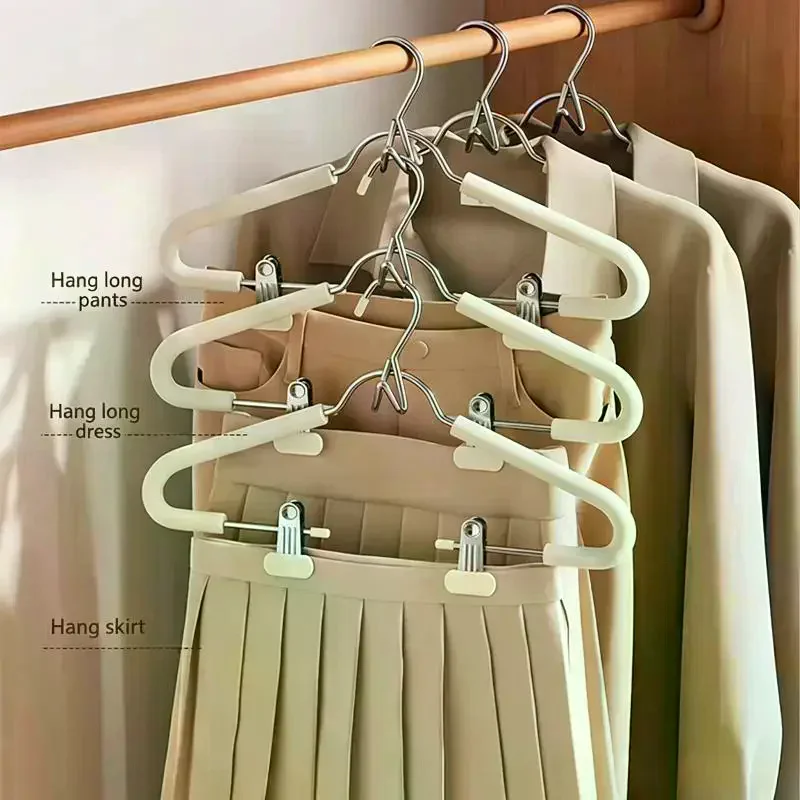 (1pc Non Slip Sponge Hangers With Adjustable Clips And Traceless Grip For Pants Skirts Suits In Bedroom Closet)