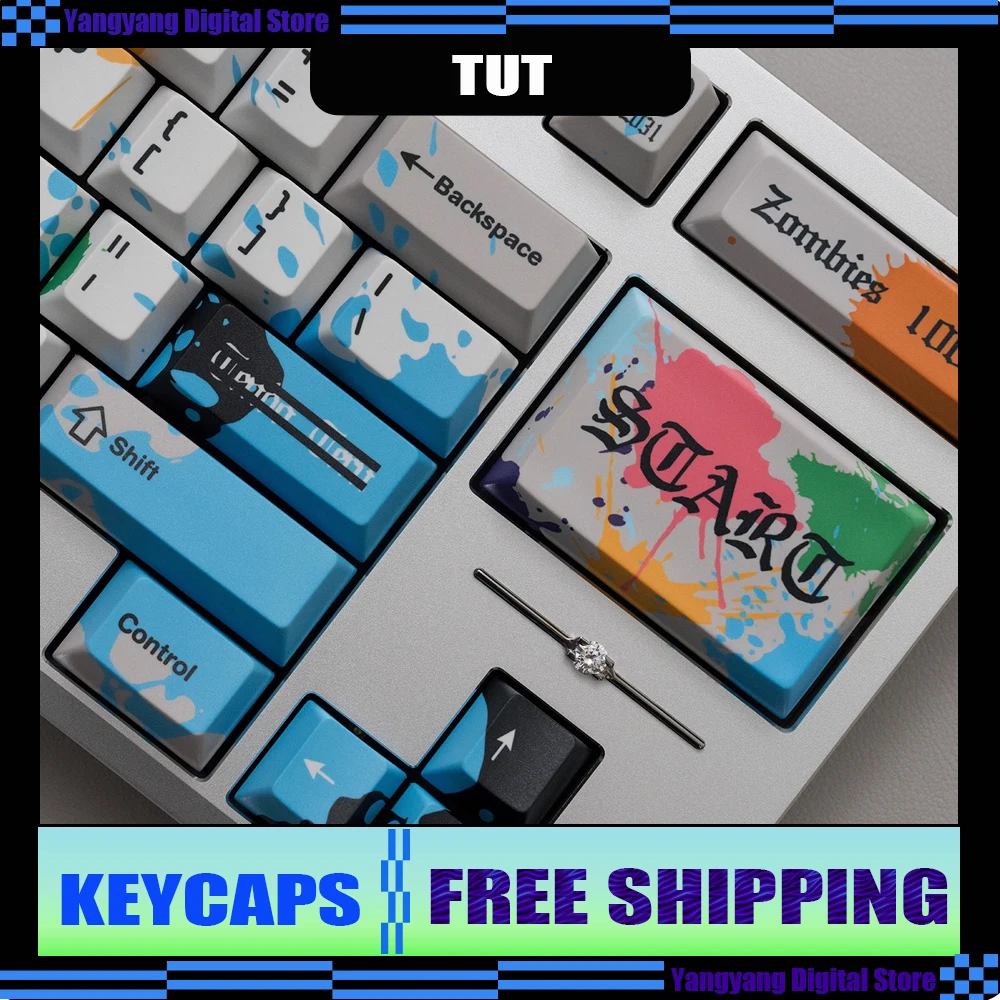 

Колпачки для клавиш Zombie 100, 3 шт., строительный блок, вишневый профиль, термосублимация, колпачки для клавиш в стиле аниме, граффити для механической клавиатуры