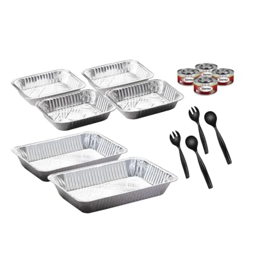 

14Piece Disposable Chafing Dish Set with Food Trays Water Pans Serving Utensils and Canned Heat for Catering Events Buffet Tabl