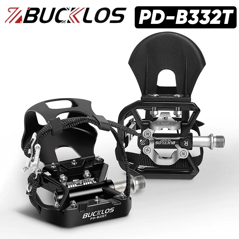 BUCKLOS PD-B332T MTB Lock Pedal with Toe Clip Dual Function for SPD/Flat Mountain Bike Pedals 9/16'' Sealed Bearing Bike Pedals