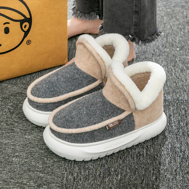 Fashion Korean Snow Boots Ladies Winter Outdoor Cotton Shoes Thick Plush Warm Women Ankle Boots Couple Indoor Furry Short Boots