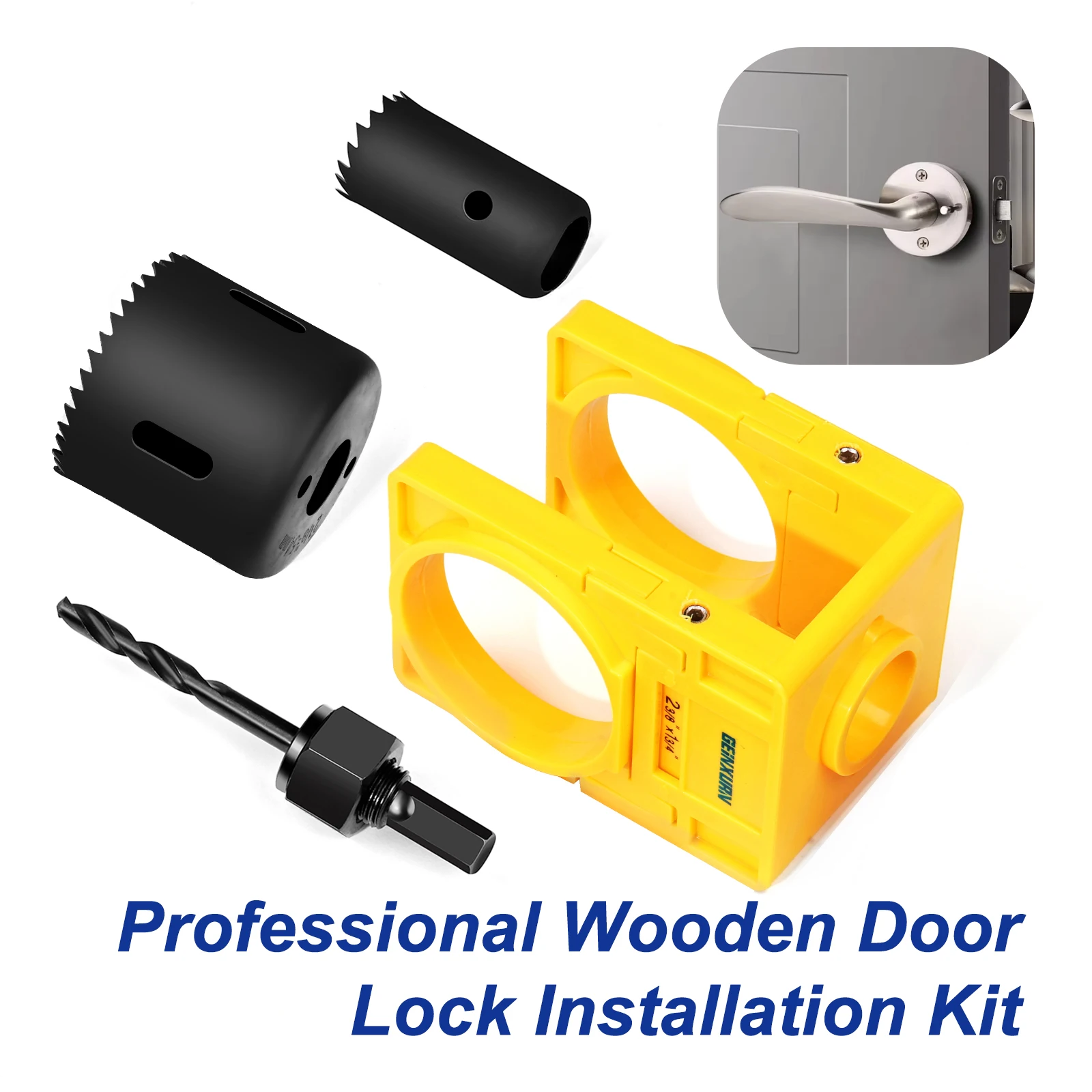 Geinxurn Door Lock Installation Kit - Carbon Steel Hole Saw Set with Guide Template for Door Knob & Lock Drilling