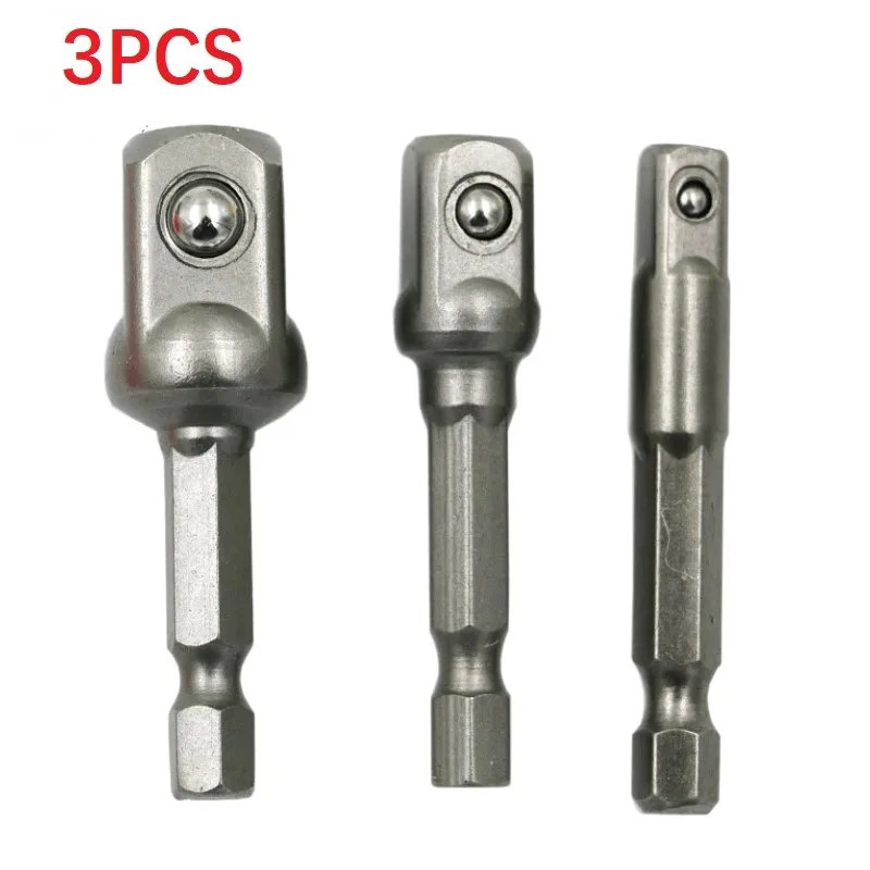 3pcs 1/4\'\' 3/8\'\' 1/2\'\' Socket Bit Adapter Hex Shank Drill Bits Chrome Vanadium Steel Extension Rod Power Tools