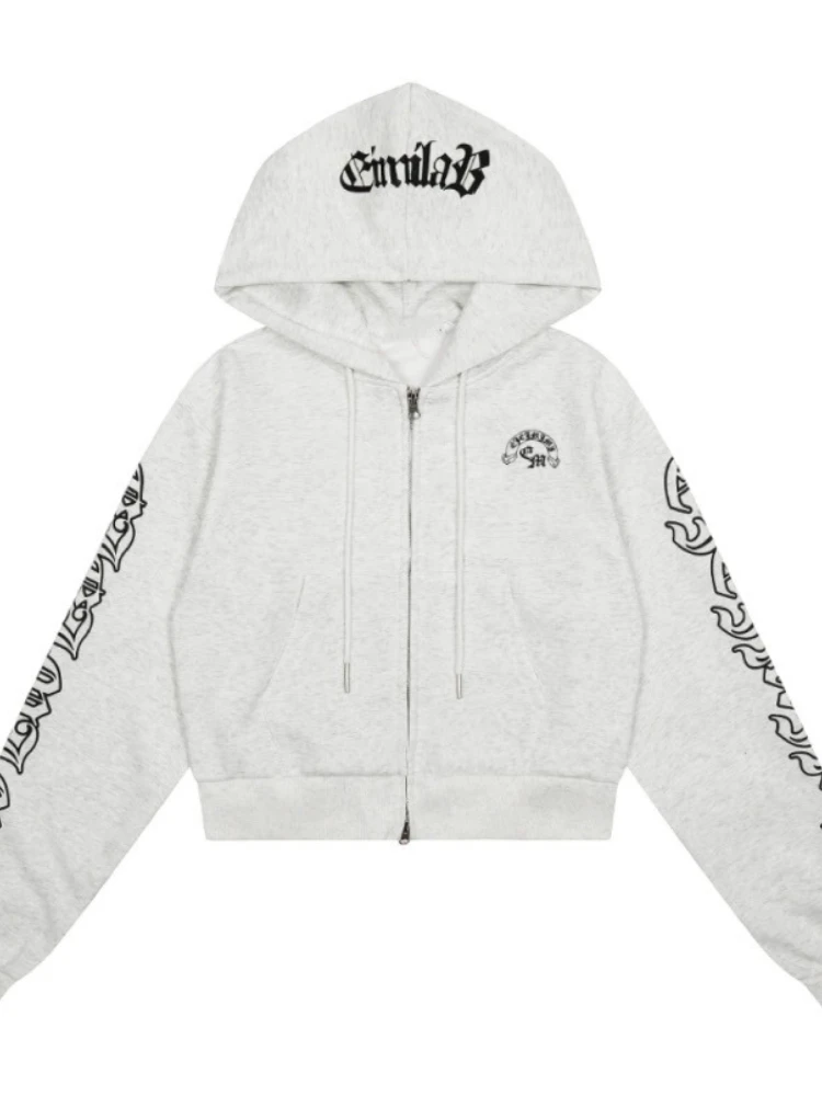 

Эстетическая винтажная тонкая толстовка с капюшоном для женщин Y2k, готическая мода, повседневная короткая толстовка на молнии, осенний дизайн, уличная одежда, пальто с капюшоном, новое