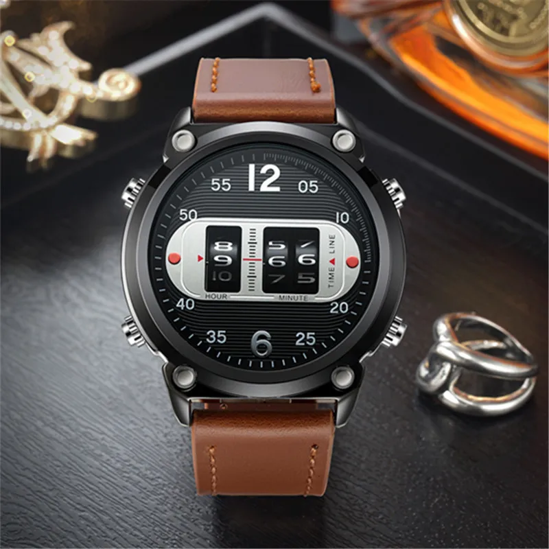 1pc / lot Men Famous Brand Cool Watches Black Students Casual Leather Band Tire Design Vintage Wrist Watch Relogio Masculino