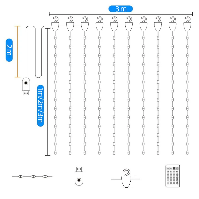 Music Colorful Window Curtain LED Light String Bluetooth New Year Festoon USB Fairy Lights Bedroom Christmas Decor LED Garland