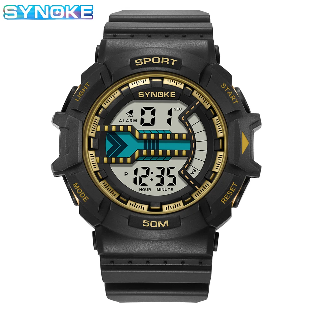Watch Outdoor Sports Multifunctional Waterproof Shock Resistant Large Screen Display Luminous LED Digital Watch For Men Synoke