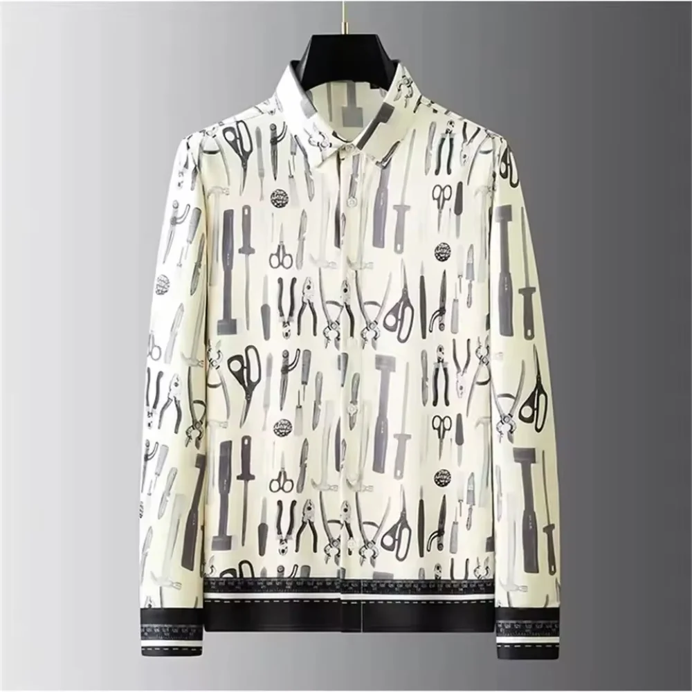 

Men's 3D printed art pattern men's shirt long sleeved lapel single breasted fashionable casual design slim fit plus comfortable