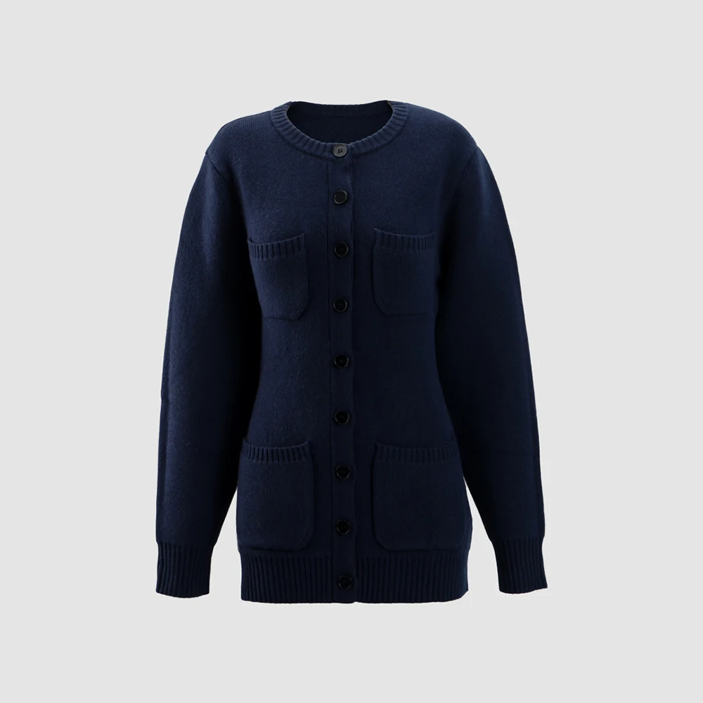 

Новый женский кардиган из 100% шерсти, однобортный, с длинными рукавами, с карманами, элегантный, повседневный, вязаный топ-свитер, весна 2026, в стиле Y2K