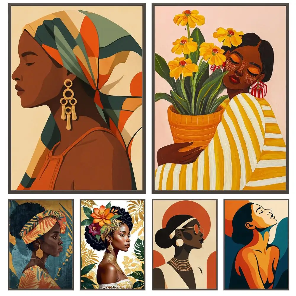 Afrikanische Frauen, abstraktes Kunstposter, vielseitige, wasserfeste HD-Wandkunst, selbstklebende Dekoration für jeden Raum, ideales Geschenk