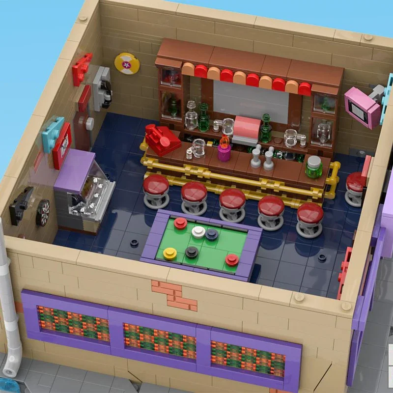 1736pcs Simpsoned Modular Moe's Tavern MOC Creative Street View Building Model Block Architecture DIY Assembly Model Toy present