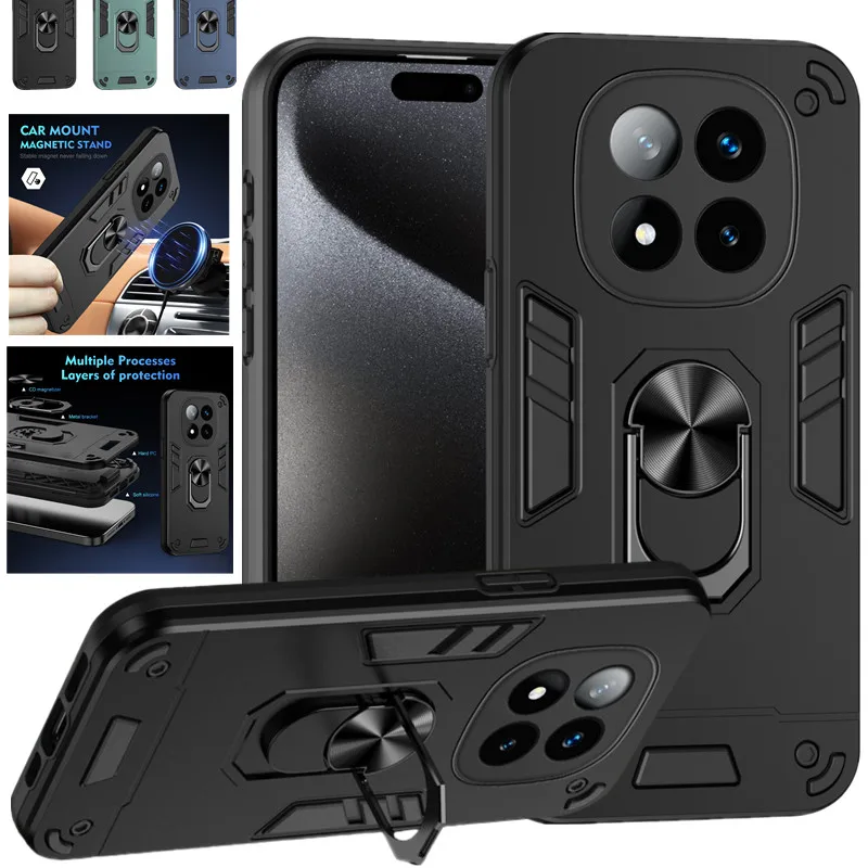 Military Grade Case for Xiaomi Redmi Note 15 Pro 5G Note 14 Pro+ Plus Protective Cover Shockproof Ring Stand Holder Fundas Coque