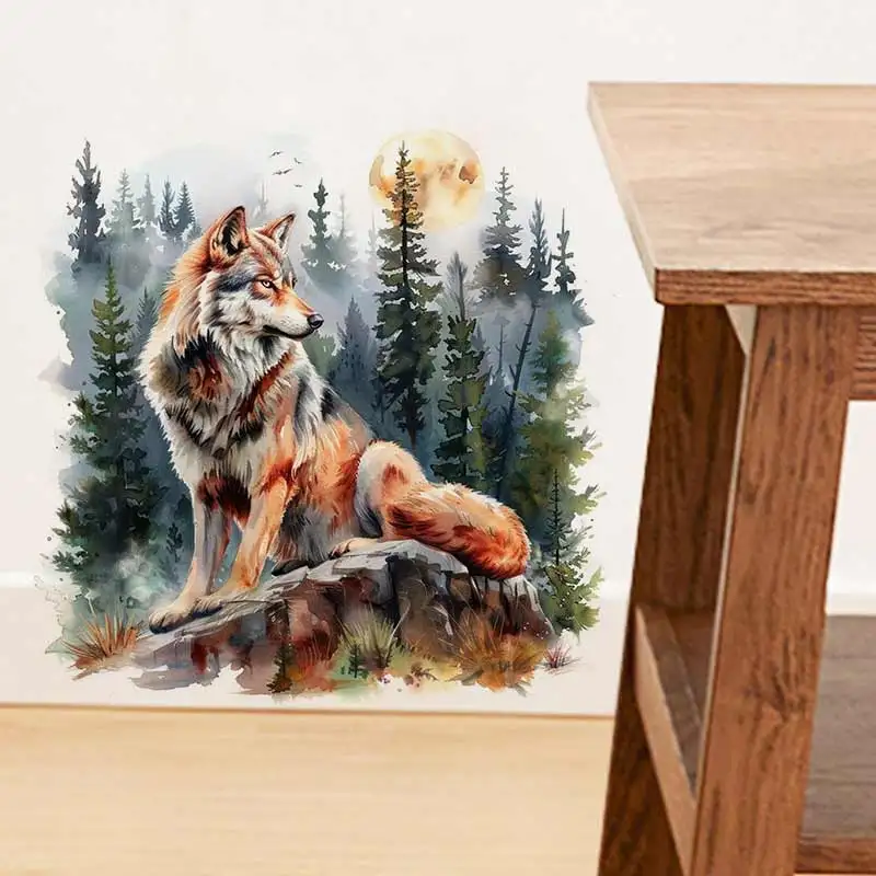 Watercolor Wolf  Wall Sticker Toilet Lid Stickers, Bedroom Entrance Living Room Porch Home Decora Waterproof Decals M1515