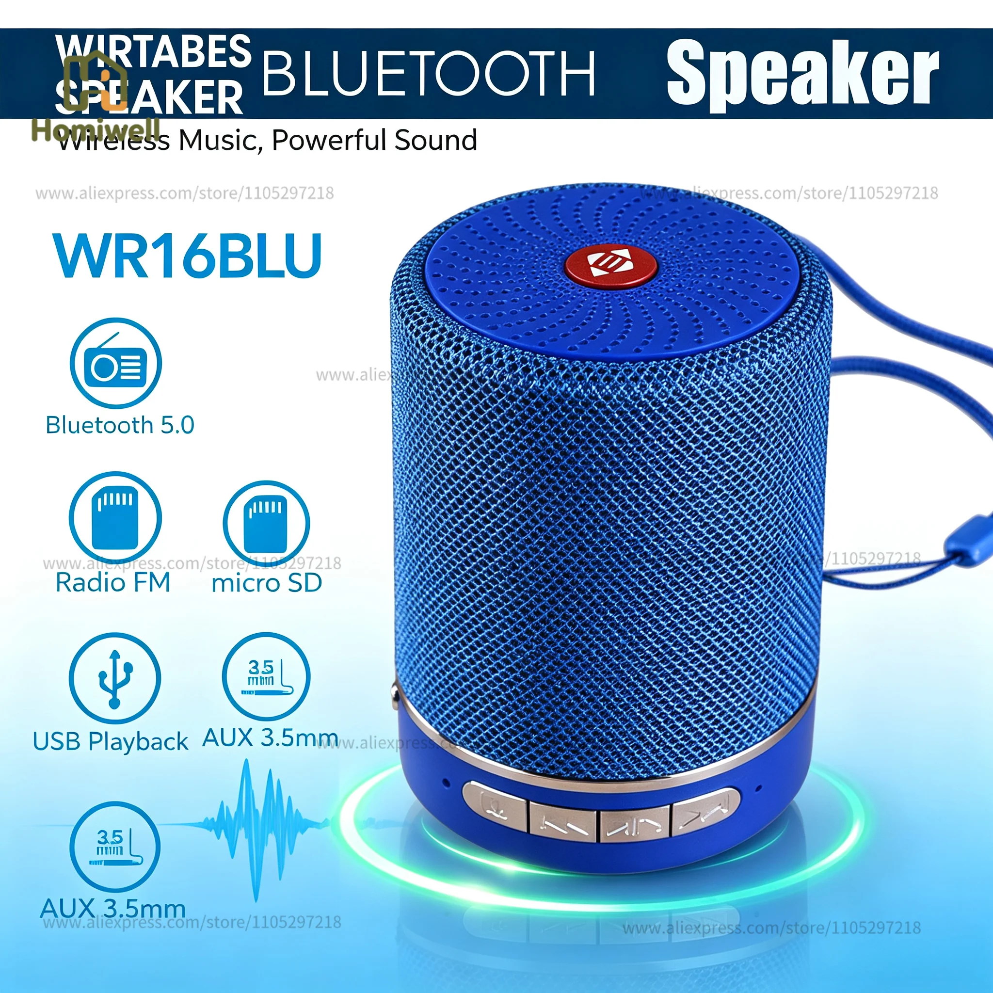 Altoparlante portatile WETECH con Bluetooth 5.0, tecnologia TWS, 3W/5W, con radio FM, slot per scheda TF, ingresso AUX e USB, ideale per l’uso all’aperto.