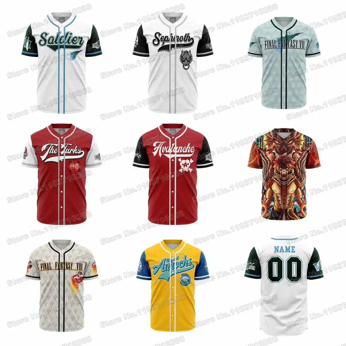 Gym Final Fantasy Game Anime Customizable Game Baseball Golf Fishing  Camping Jersey Shirt T-shirt Printing Personal name Number