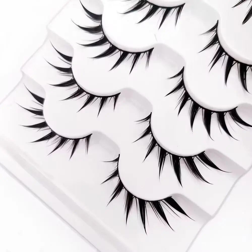 New 5 Pairs Wet False Eyelashes Naturally Wear False Eyelashes Everyday Sharp Tail Thick Simulation Cross Makeup Lashes