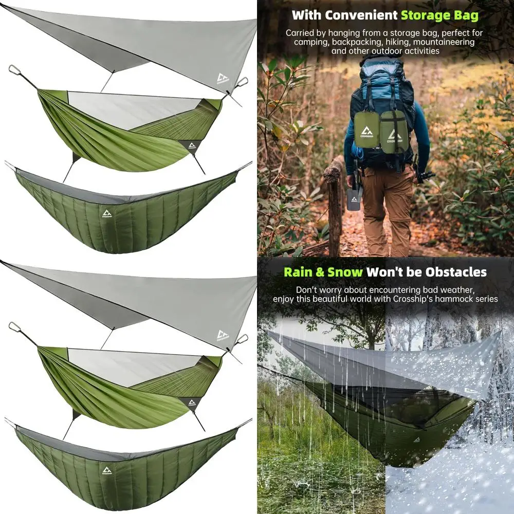 

Портативный гамак для кемпинга на 2 человека с москитной сеткой, ковалами и брезентом от дождя для пеших прогулок, походов, путешествий и активного отдыха