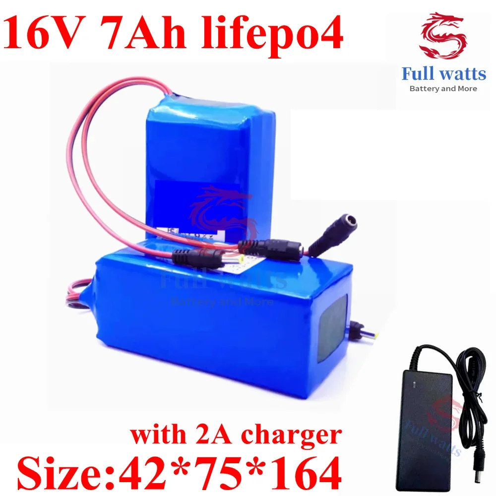 16v 7ah lifepo4 battery pack High capacity 7000mah with BMS for lamp cctv speaker camera detector Custom LED + 2A charger