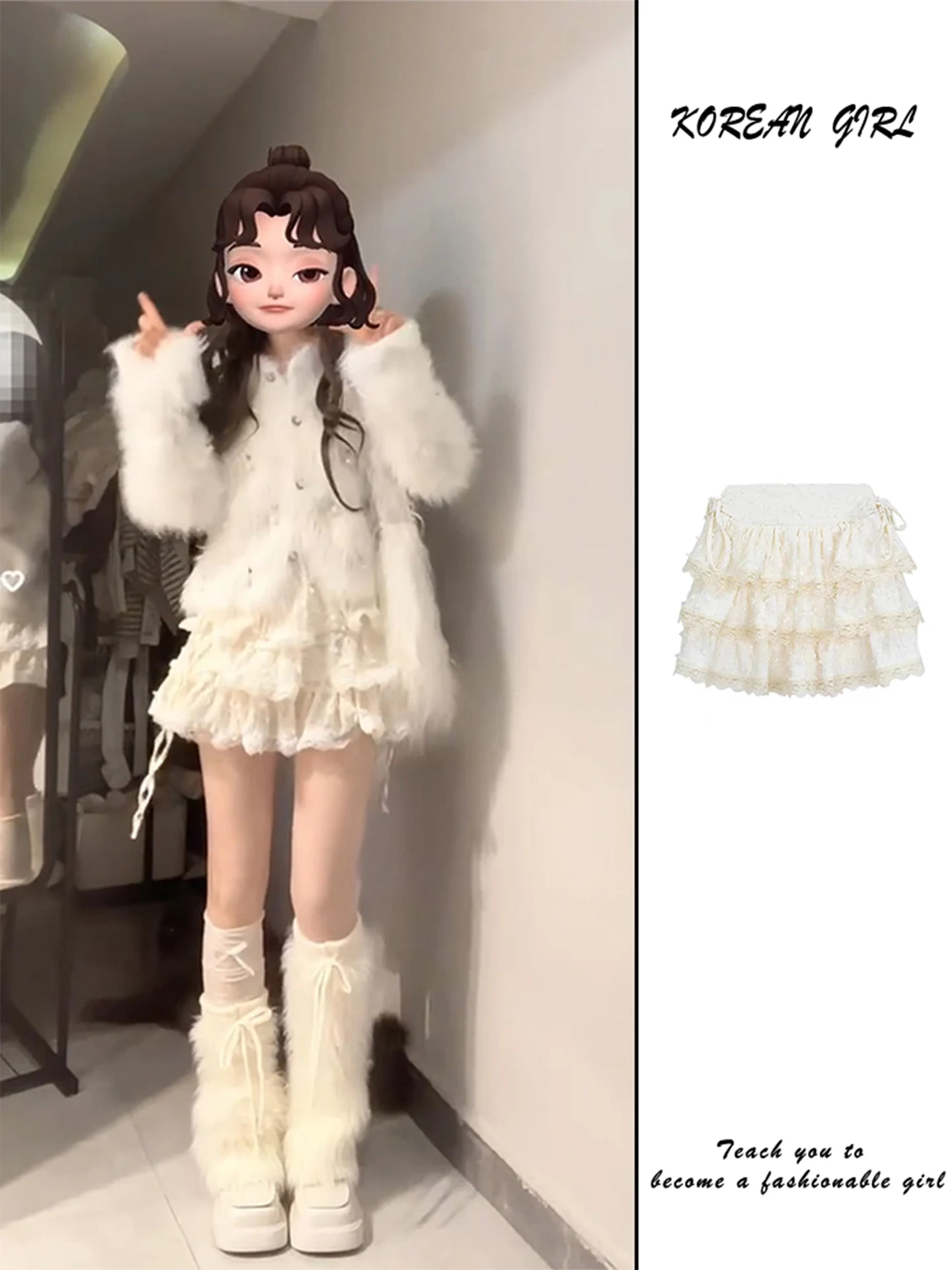 

Sweet Yellow f Skirt Women's High Waist Puffy ort Skirt with Lace Design Autumn Winter Cake Skirt Sle Casual Loose Fit