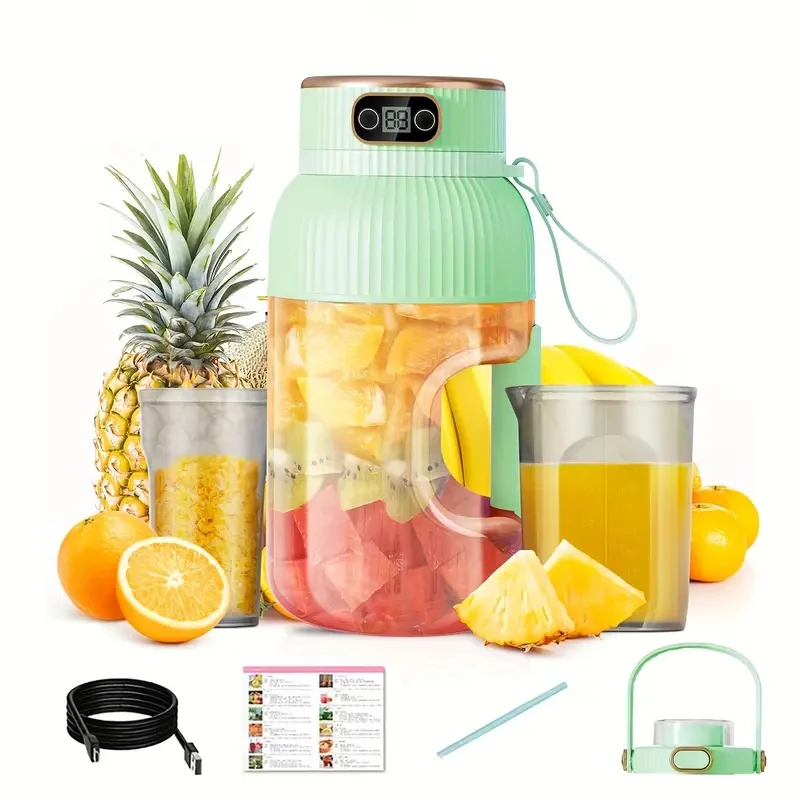 40oz USB Rechargeable Portable Juicer with Dual Lids, Silicone Straw, Type-C Cable, Compact Design for Fresh Juice, Smoothies, O