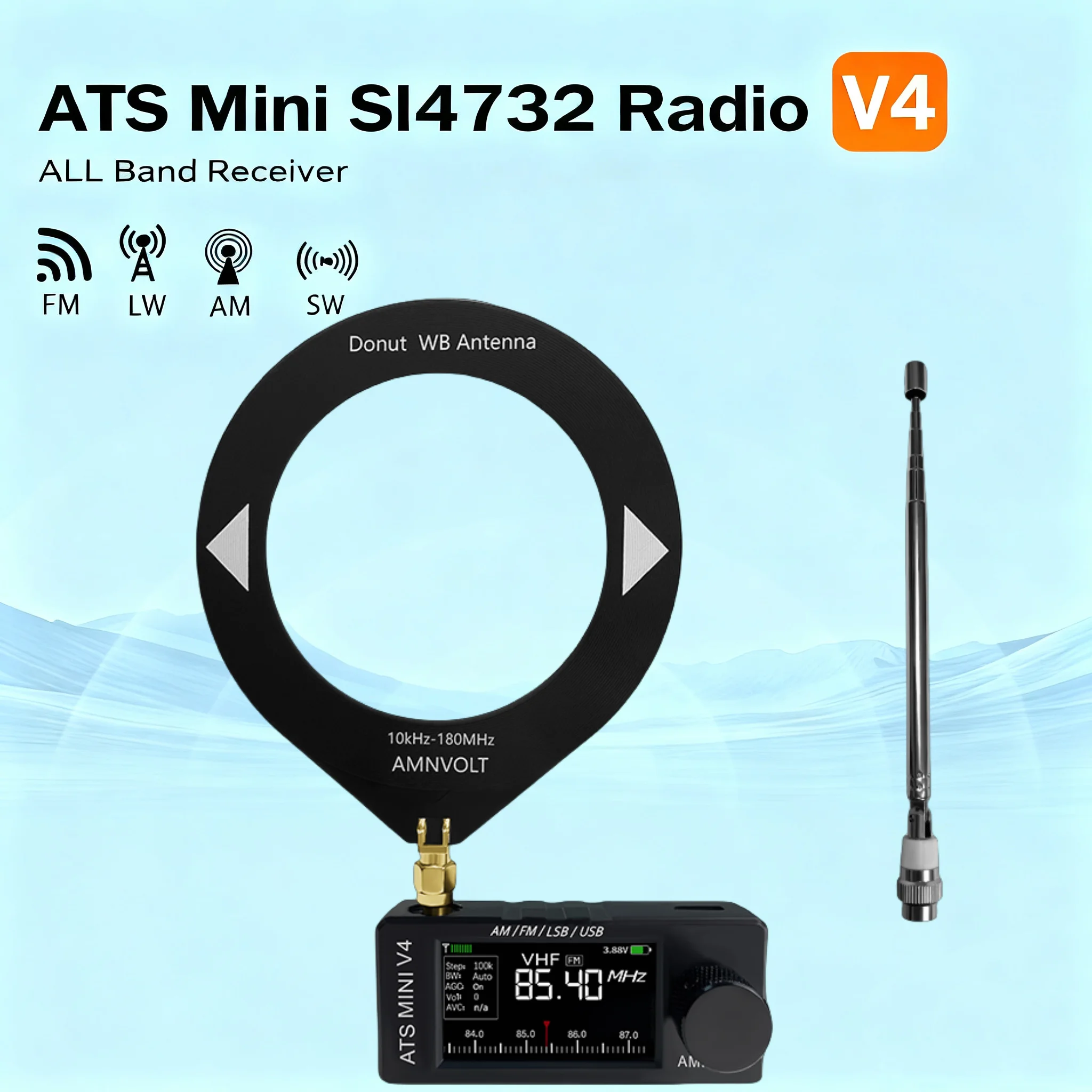 �y�Z�[�����z���^���V�F�� AMNVOLT V4 ATS MINI SI4732 DSP ���W�I �S�ш� FM AM SSB LSB USB ���� Hi-Z �w�b�h�z���A���v��H�t��