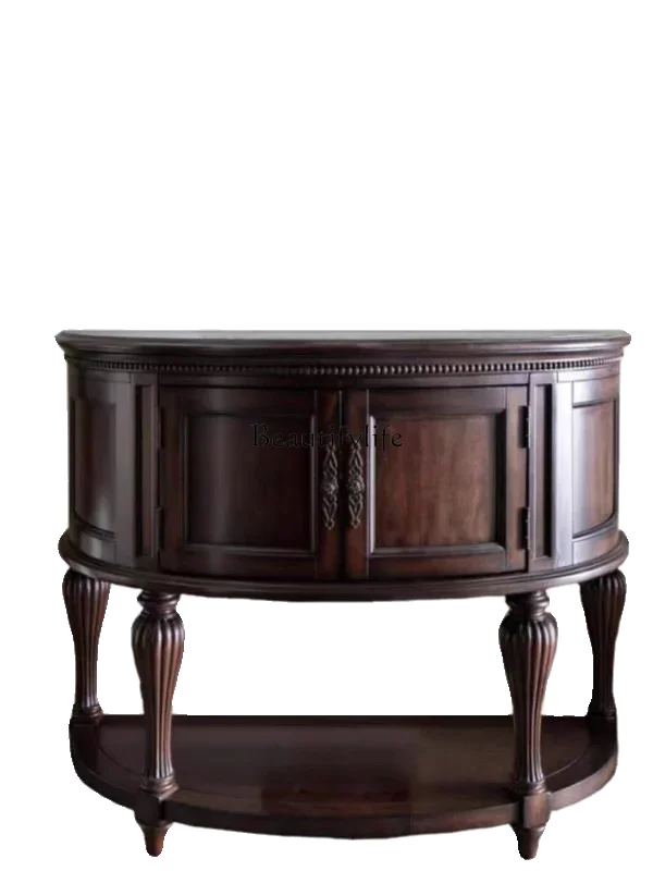 

LXAmerican foyer retro solid wood porch table entry door against the wall aisle semi-circular arc wall side cabinetSSS