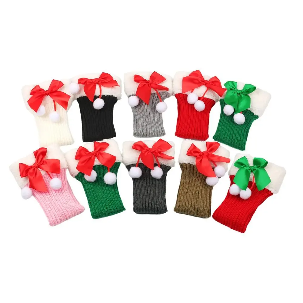 

Breathable Christmas Bow Stockings Leg Socks Thick Cuffs Warm Knit Leg Warmers Plush Ball Elastic Foot Cover Socks Girls Lady