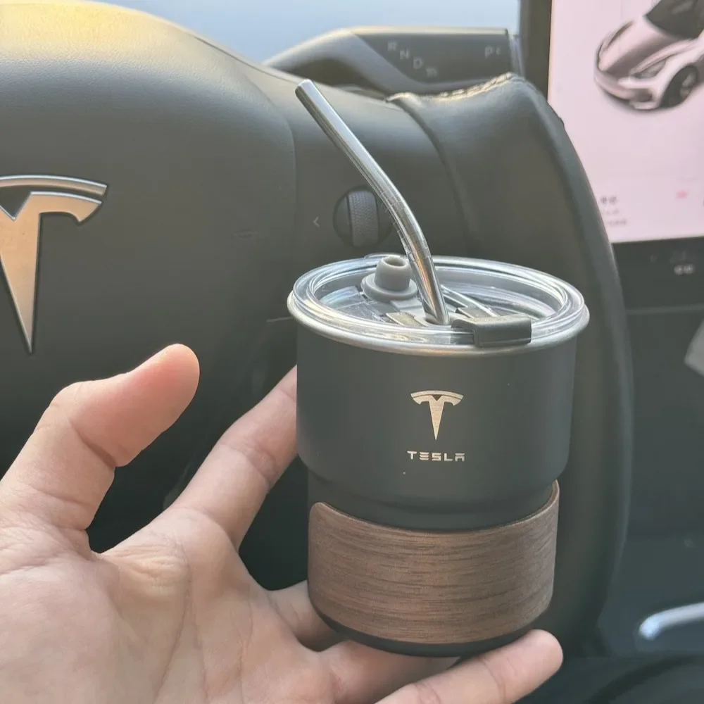 Tesla Same Style Coffee cup 304 stainless steel cup high aesthetic value straw cup, car mounted straw cup