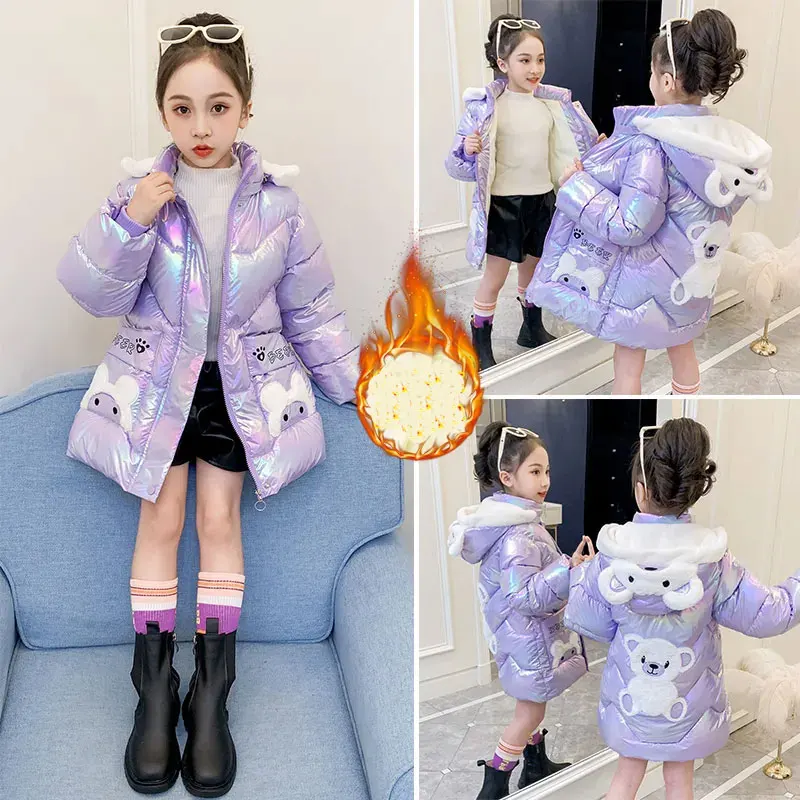 Girls WinterJacket New Kids Girl Cotton-padded Coat BabyThicken Warm Long Jackets Free Wash