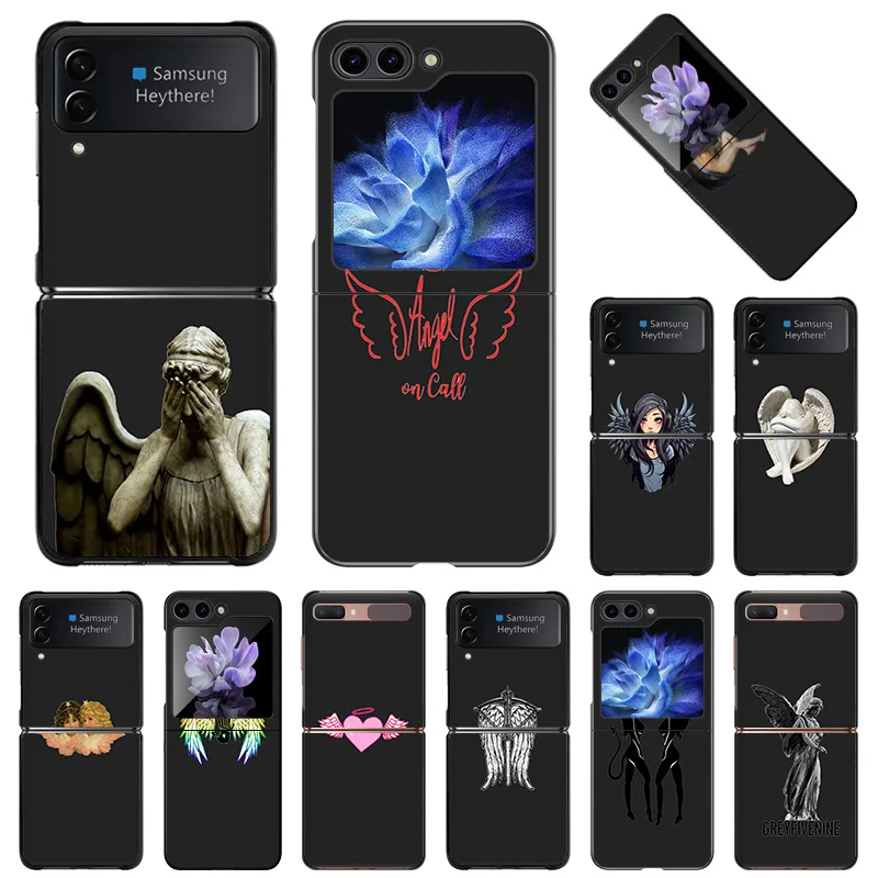 Hard Cases for Samsung Z Flip6 Flip5 Flip4 Flip3 Angel Baby Girl Wing Galaxy ZFlip 6 5 4 5G High Quality Black Phone Case Cover