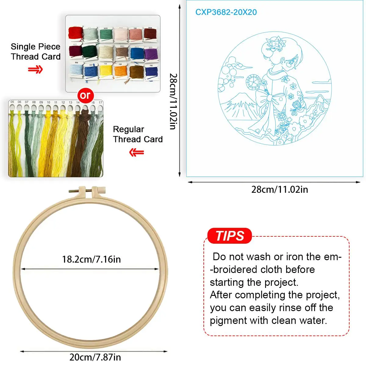 1 Stück 20X20CM/15X15CM 7,87/6,3 Zoll Meeresblick Stickerei Starter-Kit DIY-Kit Stickerei-Set für Anfänger – Detail 4