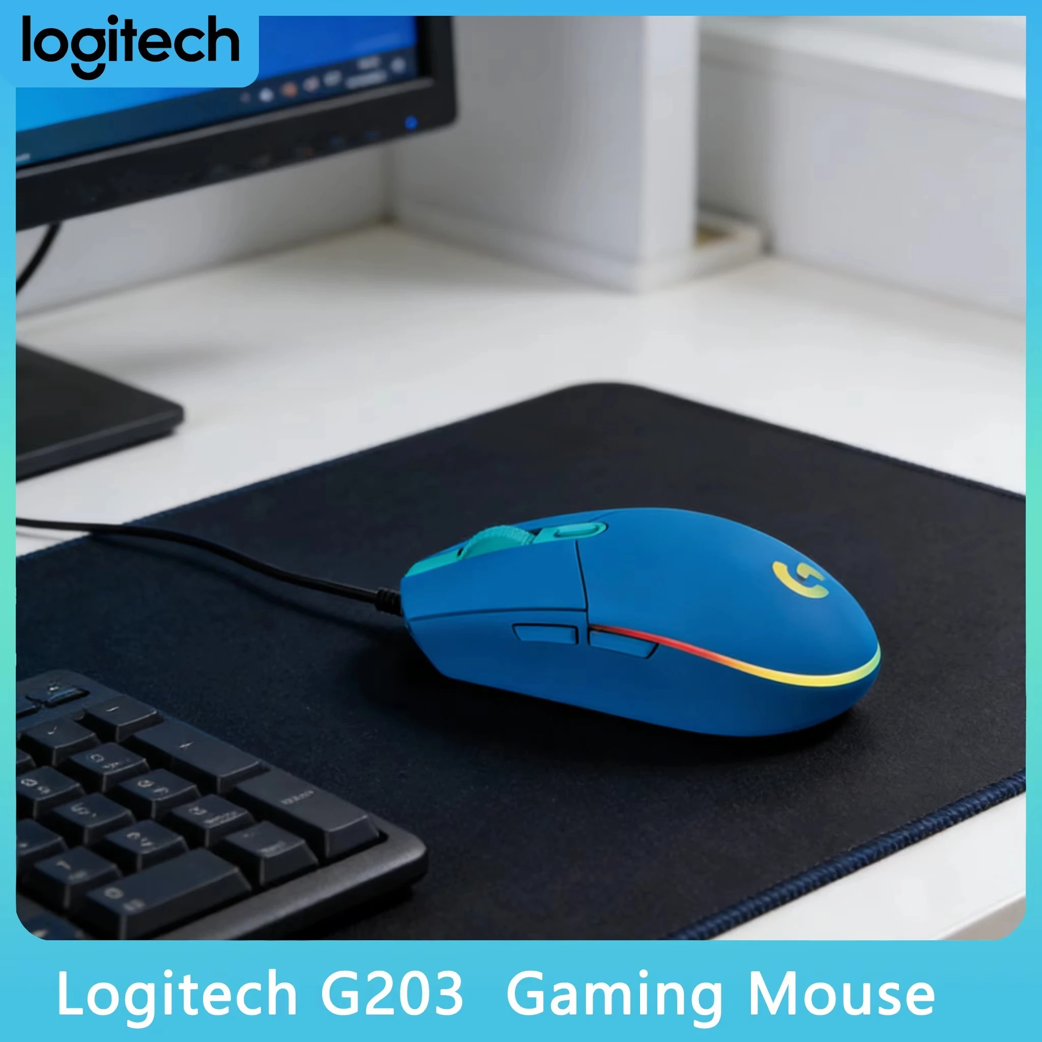 

Проводная RGB-мышь Logitech G102 G203 с регулируемым разрешением 8000 DPI и эффектами подсветки для игр, офиса и компьютера, эргономичная, прочная