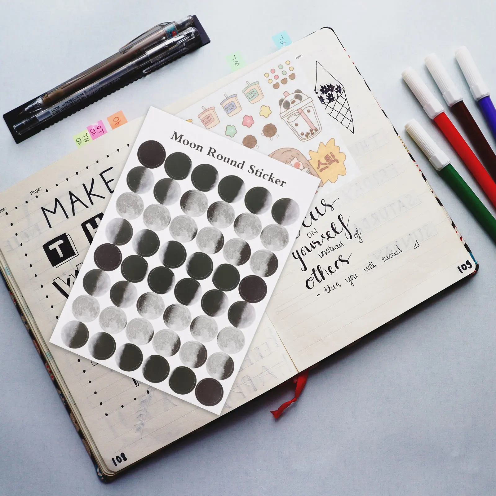 

50pcs Dot Stickers Moon Phase Decals Washi Paper Smooth Surface Gift Packaging Planner Seal Charming Decor for Kids Stationery