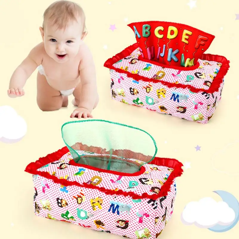 Pluche Trek Mee Baby Tissue Box Speelgoed Met Kleurrijke Saft Sjaals Educatief Manipulatief Voorschoolse Leerspeelgoed