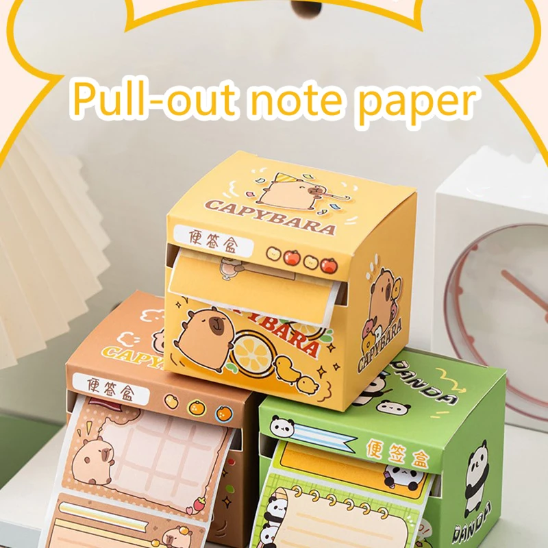 Kawaii Capsule Sticky Notes, Pull-out Box, Papelaria conveniente, Cute Fully Sticky Note Pad, Acessórios de escritório