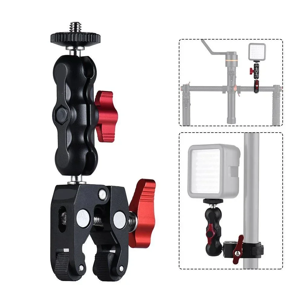 360° Ballhead Magic Arm for DSLR Camera/Gopro/LED Lights/phone Super Clamp Camera Clamp Mount Monitor Double Ball Head Adapter