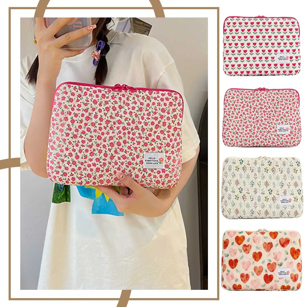 Computer Bag Cute Flower Laptop Sleeve Protective Soft Padded Polyester Vertical Case Zipper Cover Compatible for 14 in Notebook