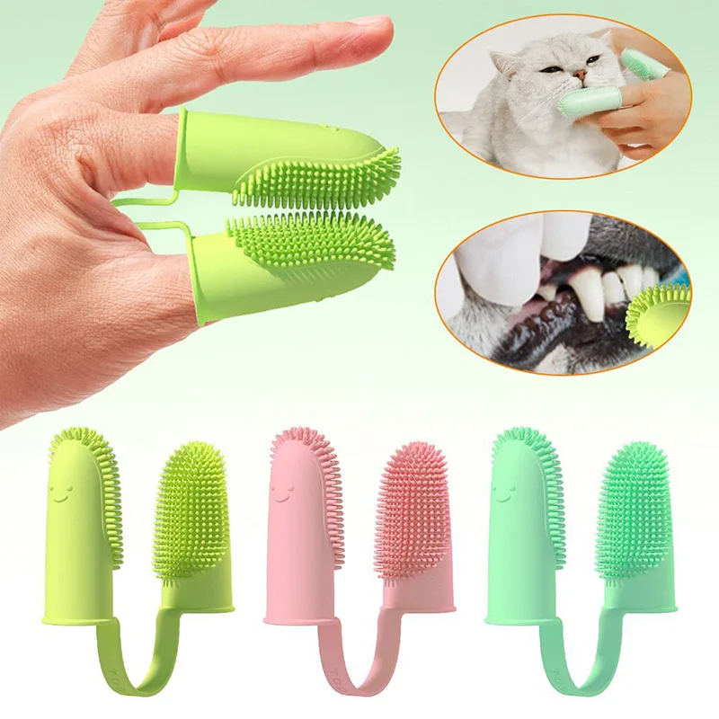 Pet Finger Toothbrush Dog Super Soft Teeth Cleaning Bad Breath Care Nontoxic Silicone Tooth Brush Tool Dog Cat Cleaning Supplies