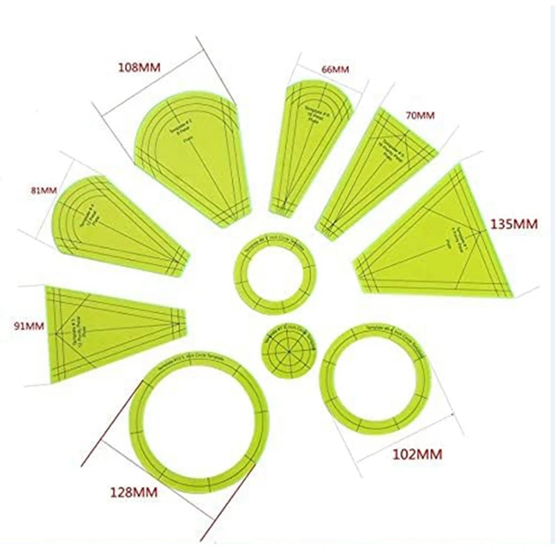 Dresden Quilting Template Set Sewing Patchwork Ruler Template Patchwork Tool (10 Pieces)