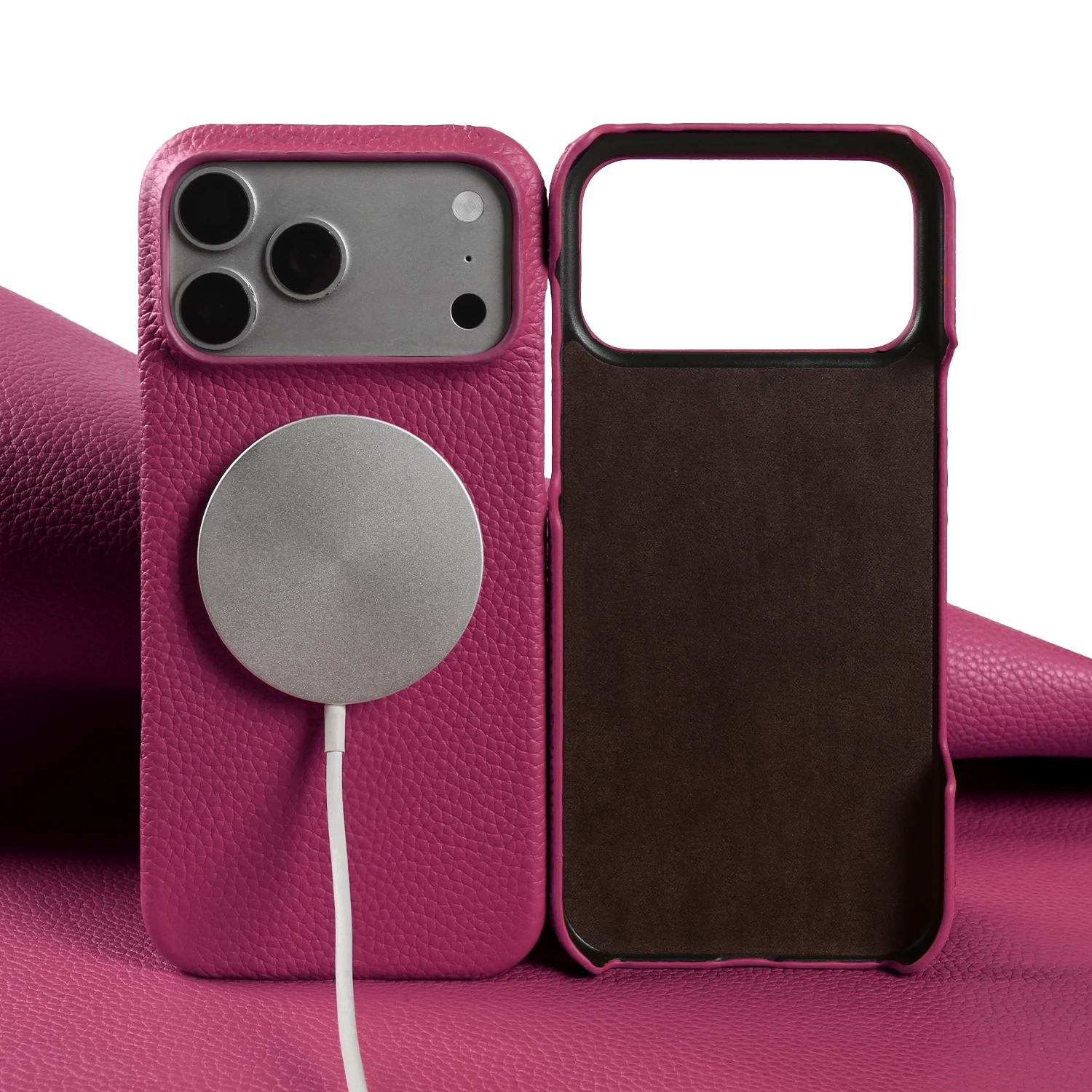 For Magsafe Magnetic Lychee Genuine Leather Back Cover For iphone 17 Pro Max 16 16e Air 14 Plus 11 12 13 15 Pro Max Phone Case