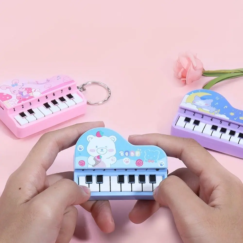 Solid Color Mini Electronic Piano Keychain Vertical Rabbit Mini Piano Key Pendant Lovely Animals