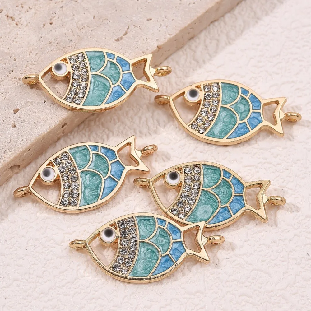 

10Pcs Cute Crystal Enamel Fish Charm Pendants For DIY Handmade Necklace Earrings Bracelet Jewelry Making Accessories Supplies