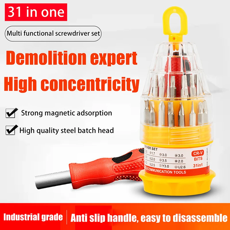 1pcs 31 In 1 Multifunctional Screwdriver Set Phone Disassembling Maintenance Tool Watch Repair Bolt Driver With Antislip Handle