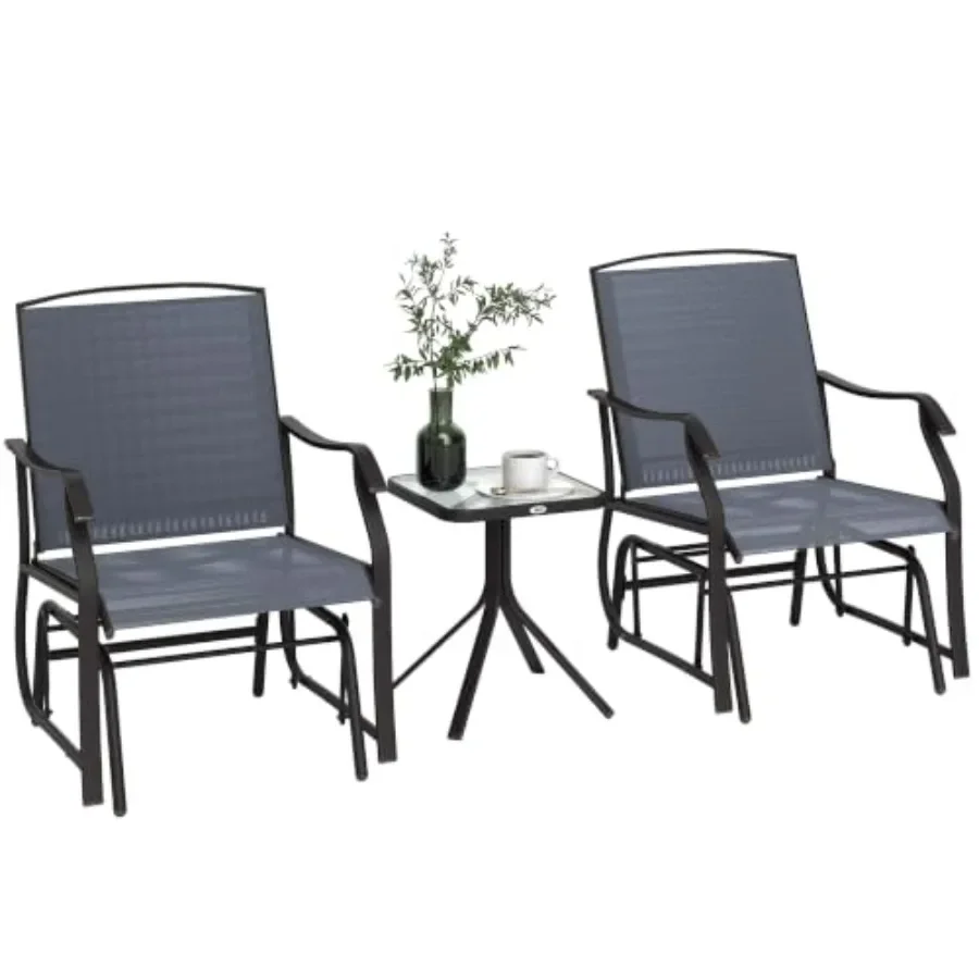 3 Pcs Outdoor Glider Chair Coffee Table Bistro Set Gray