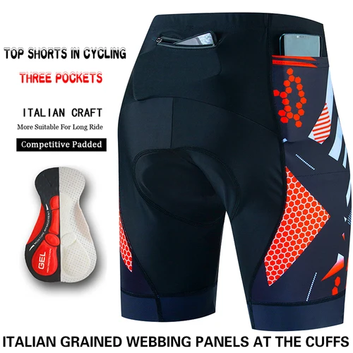 Pantalones cortos de ciclismo con tres bolsillos, mallas transpirables para triatlón, 5D, con almohadilla de Gel, Pro Lycra, para hombre